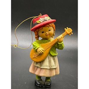 Vintage 1983 Bradford Ornament Girl Playing Guitar Christmas Length 3.50 Inches